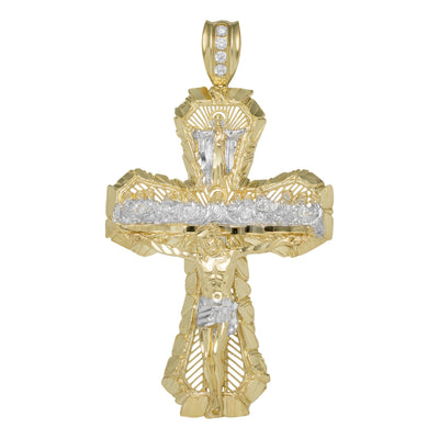 4 1/4" Last Super Textured Jesus Cross Nugget Pendant 10K Yellow Gold