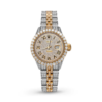 Women Rolex Datejust Diamond Bezel Watch 26mm Black Roman Dial | 7.0ct