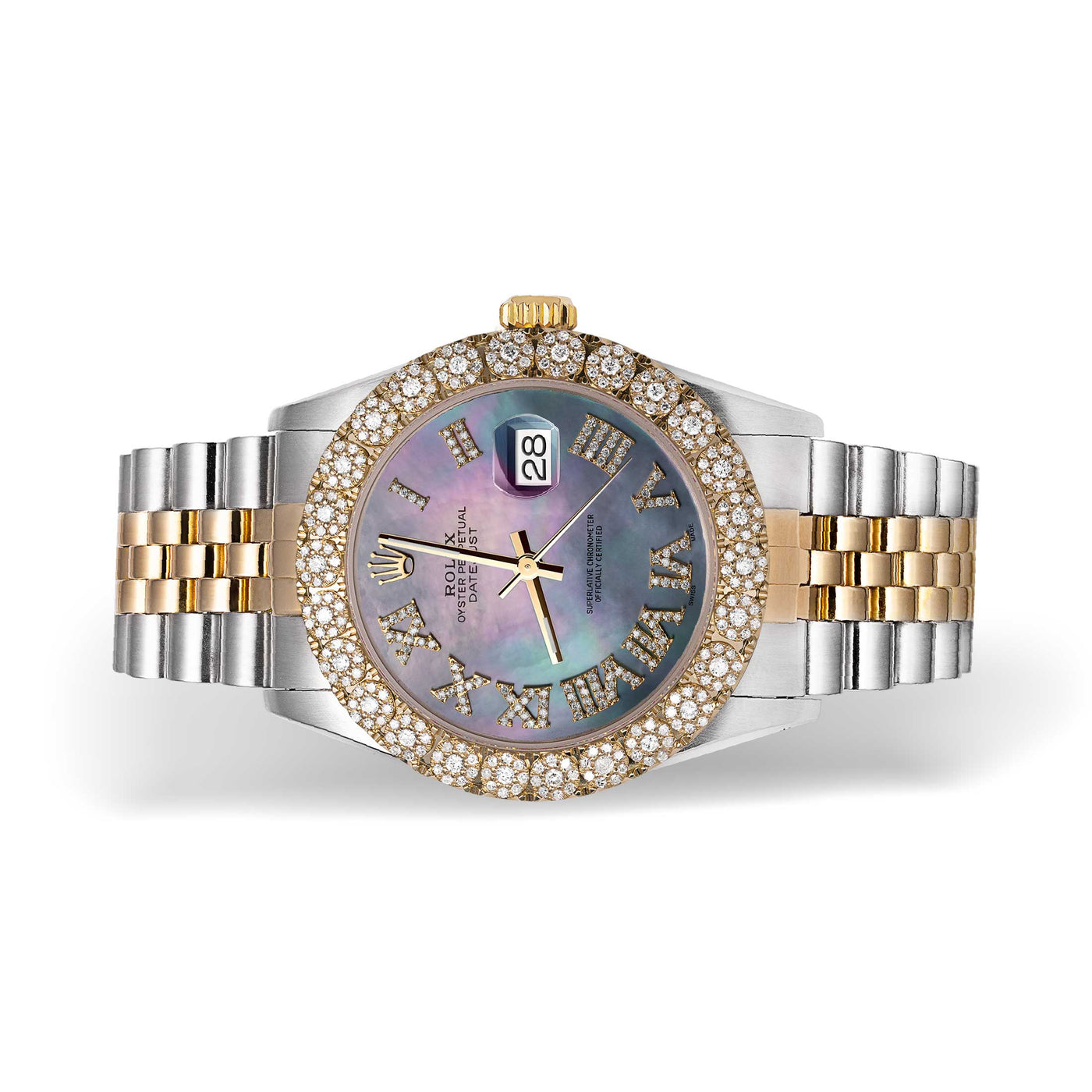 Rolex Datejust Diamond Bezel Watch 36mm Blue Mother of Pearl Roman Dial | 2.25ct
