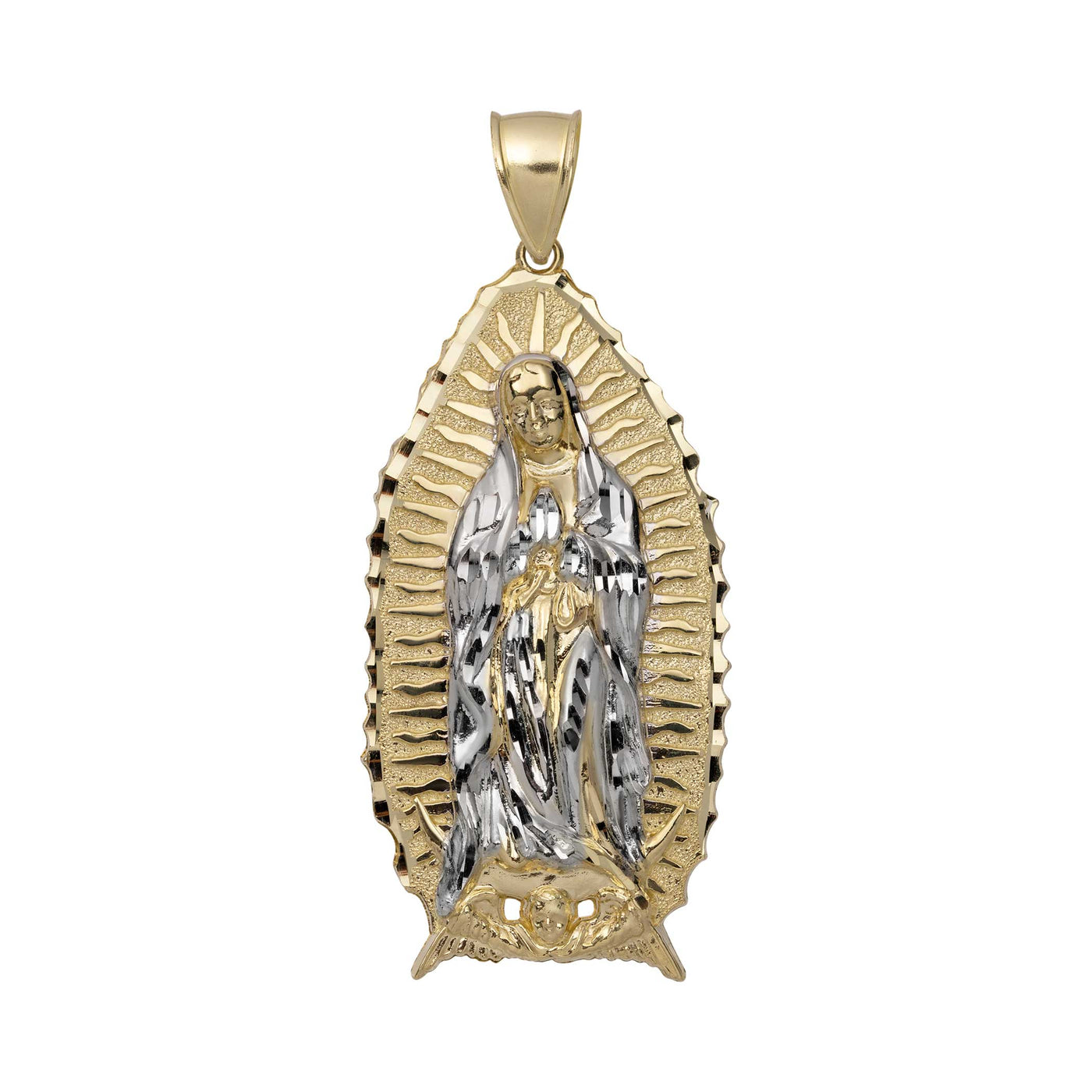 3" Diamond-Cut Lady Guadalupe Pendant 10K Yellow Gold