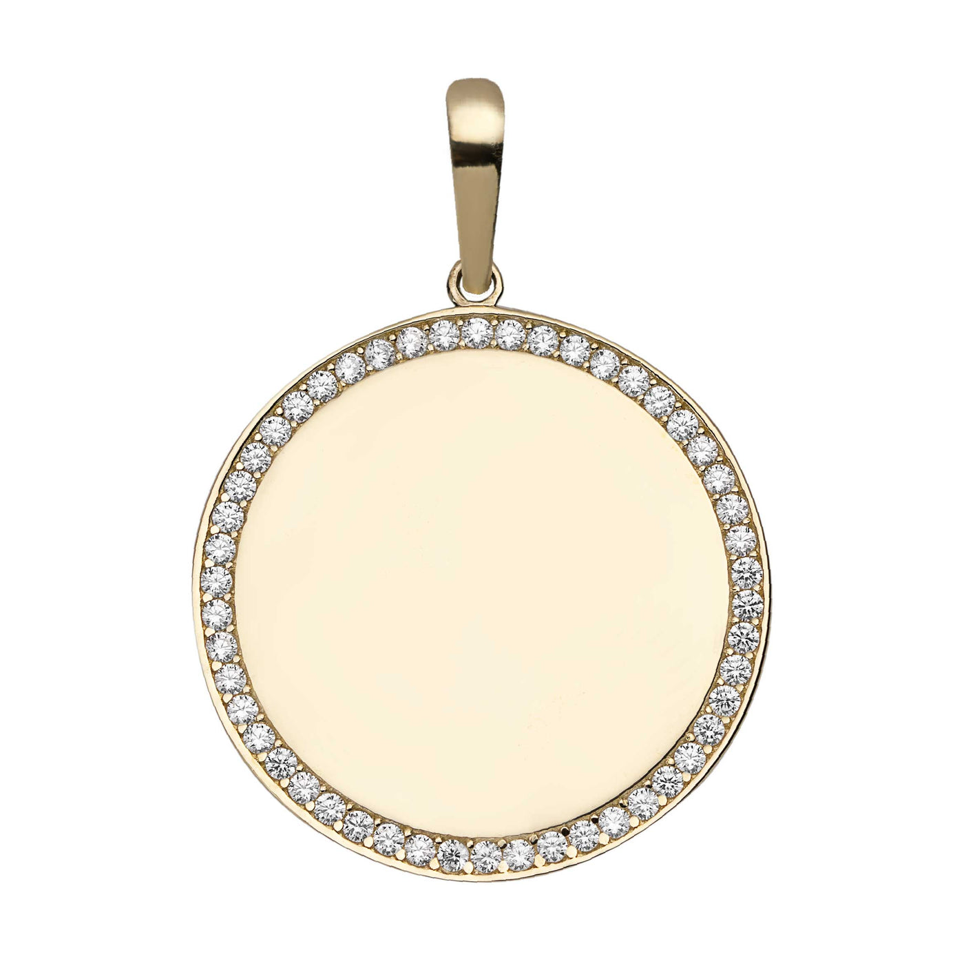 7/8" Plain Round Dog Tag CZ Pendant Solid 10K Yellow Gold