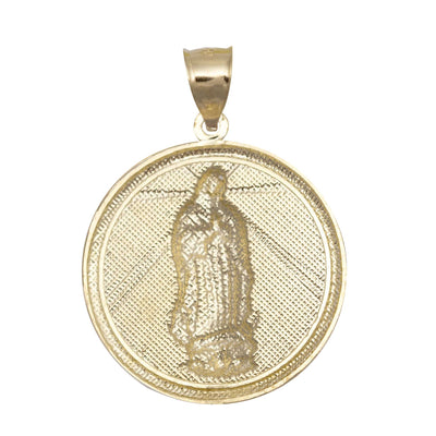 1.5" Virgin Mary Medallion Charm Pendant SOLID 10K Yellow Gold