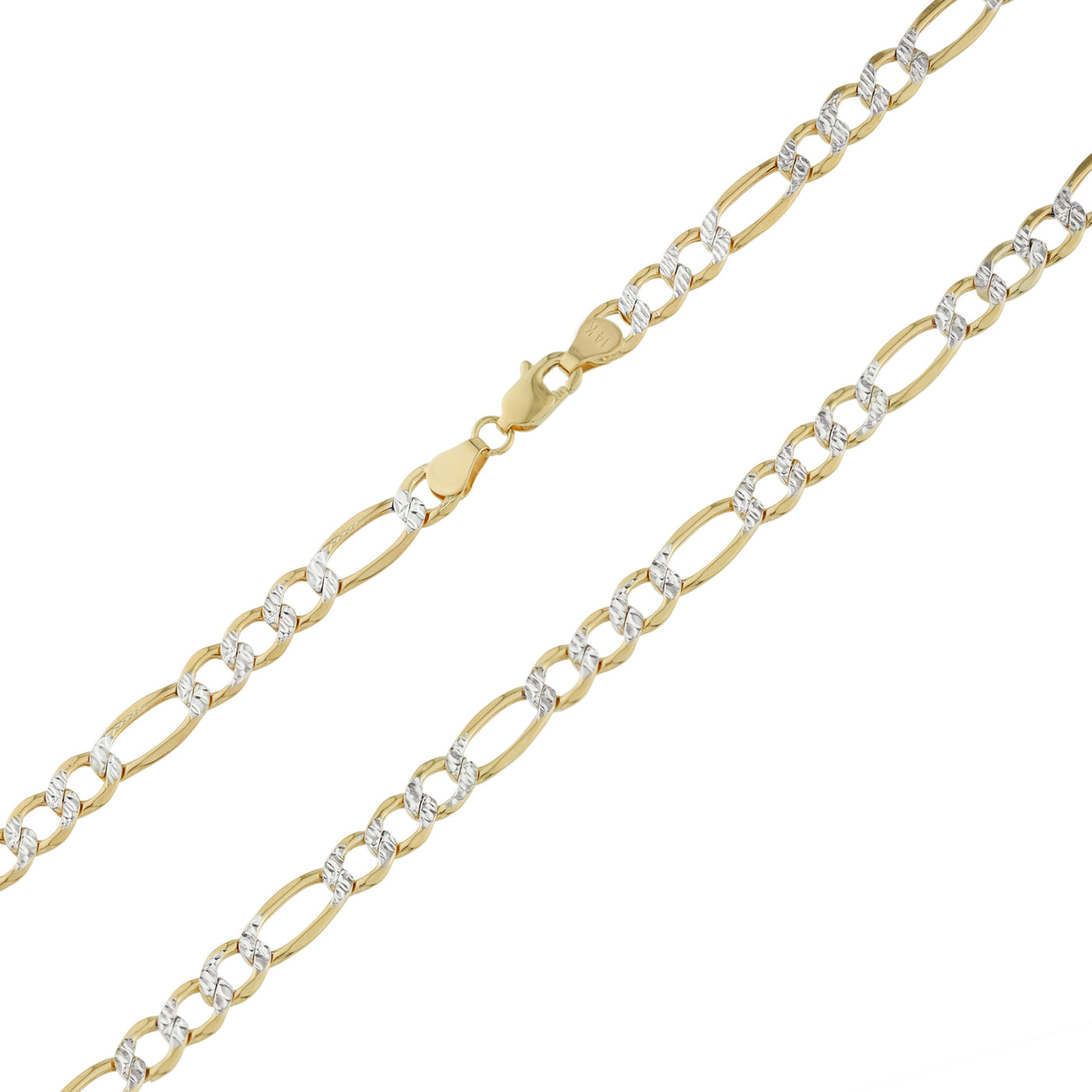 Pave Figaro Link Chain Necklace 10K & 14K Yellow White Gold - Hollow