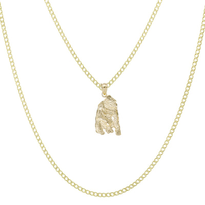 1 1/4" Diamond Cut Gorilla Pendant & Chain Necklace Set 10K Yellow Gold