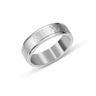 Hammered Stepped Edge Comfort Fit Wedding Band Platinum - Solid