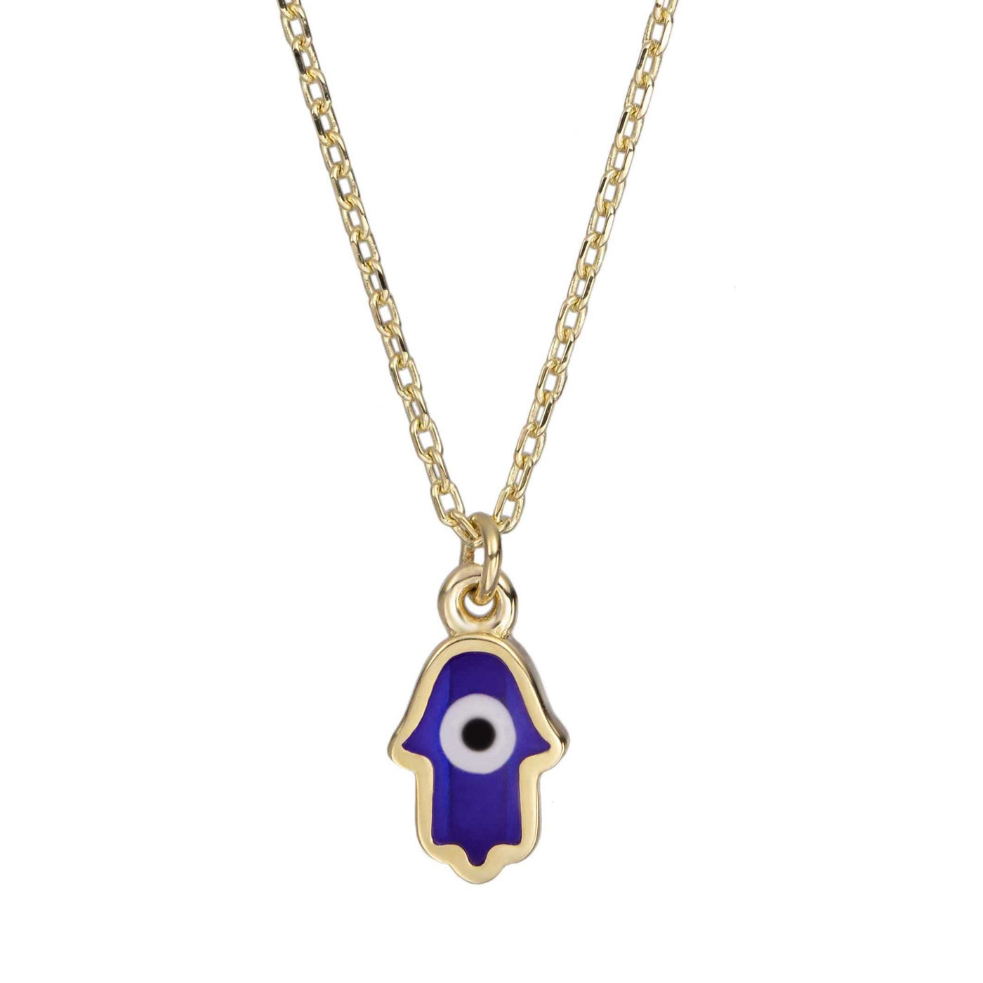 Mini Hamsa Evil Eye Pendant Necklace 14K Yellow Gold