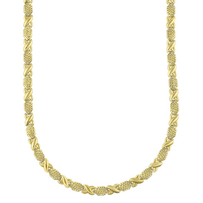 Diamond Cut Hugs and Kisses Stampato Necklace 10K Yellow Gold
