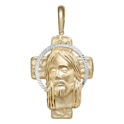 2" Face of Jesus Cross Medallion Pendant Solid 10K Yellow Gold