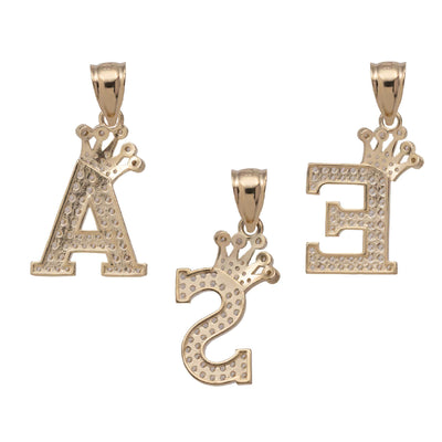 CZ Crown Initial Letter Pendant 10K Yellow Gold