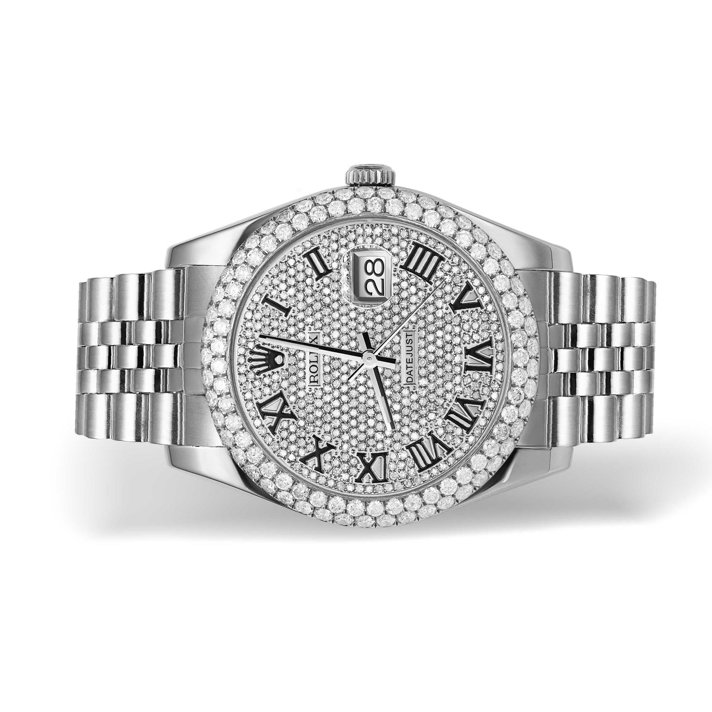 Rolex Datejust Diamond Bezel Watch 41mm Black Roman Dial | 7.5ct
