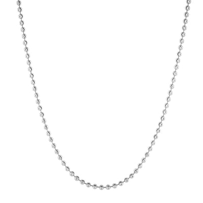 Bead Ball Moon Cut Link Chain Necklace 14K White Gold