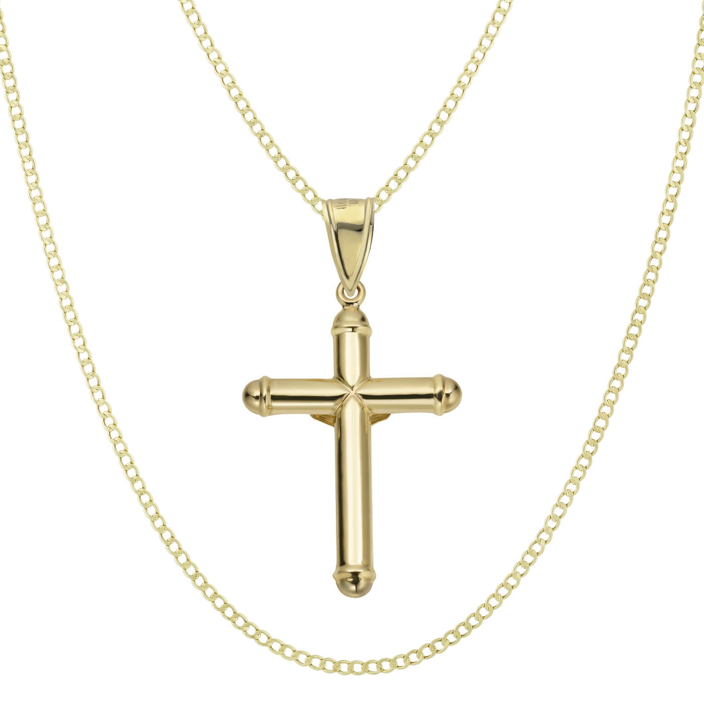 2 1/4" Jesus Crucifix Cross Tube Pendant & Chain Necklace Set 14K Yellow White Gold