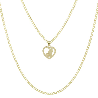 3/4" Praying Hands in Heart Pendant & Chain Necklace Set 10K Yellow White Gold