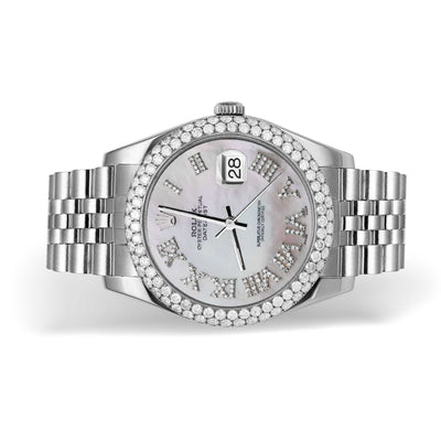 Rolex Datejust Diamond Bezel Watch 41mm Mother of Pearl Roman Dial | 5.25ct