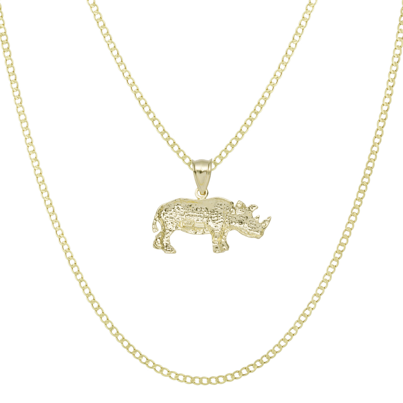 7/8" Diamond Cut Rhinoceros Pendant & Chain Necklace Set 10K Yellow Gold