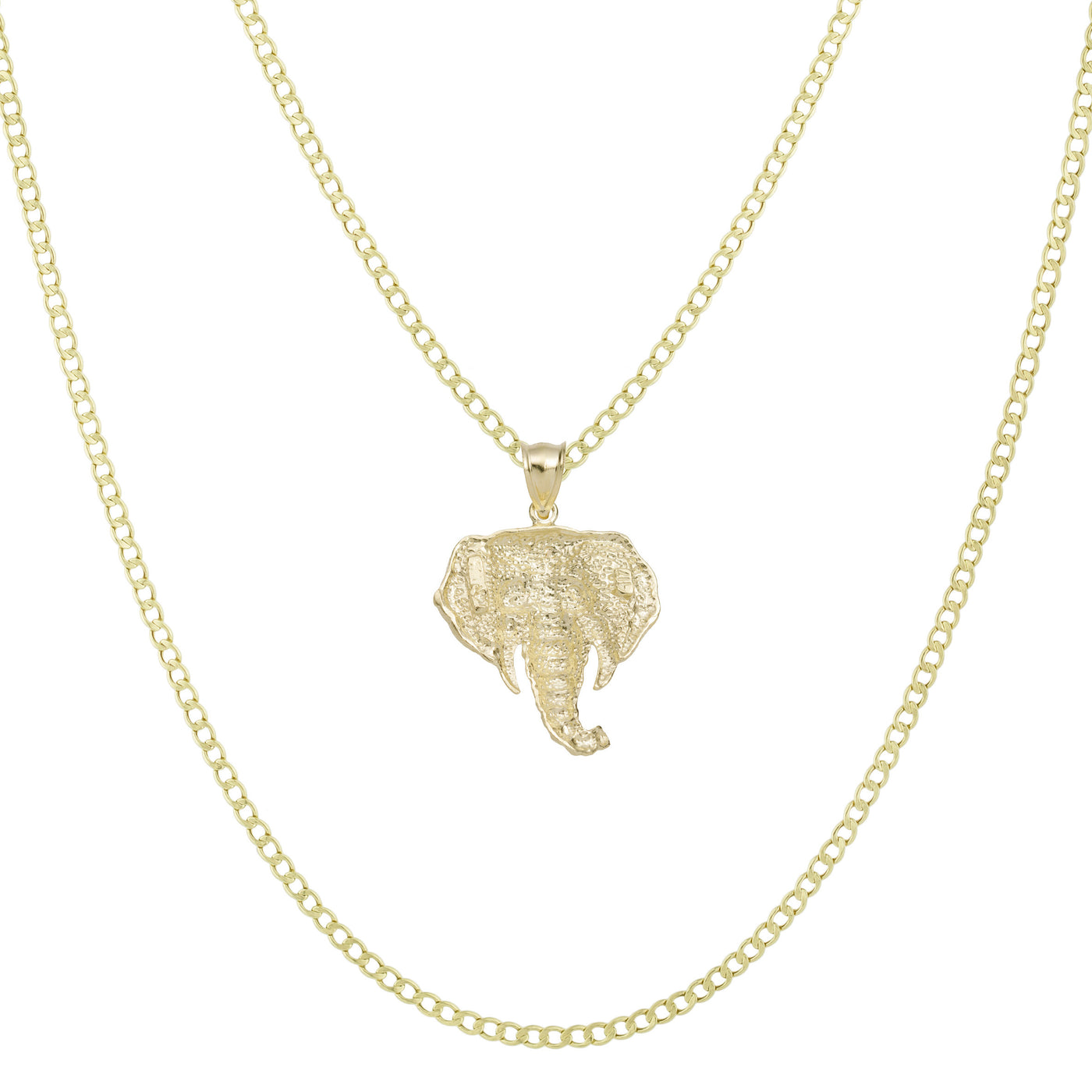 1 3/8" Diamond Cut Elephant Pendant & Chain Necklace Set 10K Yellow Gold