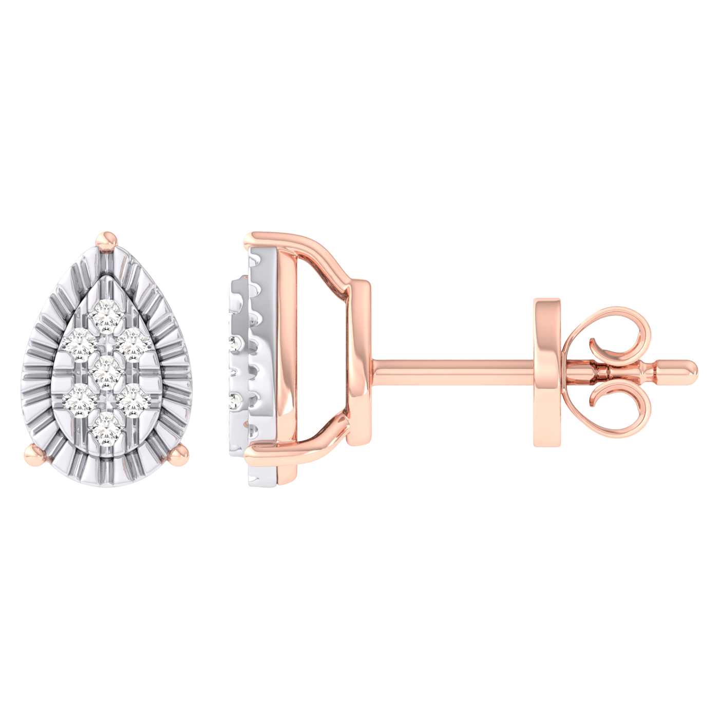 Men's Miracle Plate Pear Shape Diamond Stud Earrings 0.04ct 14K Gold