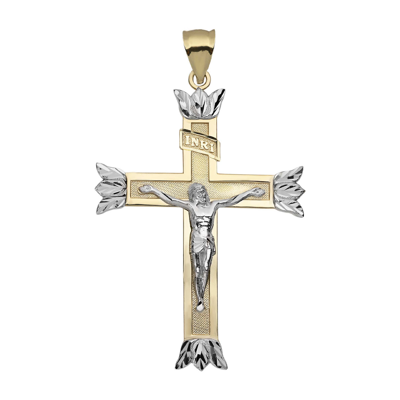 2 3/8" Jesus Crucifix Cross Diamond Cut Pendant Solid 10K Yellow Gold