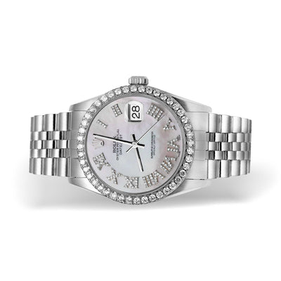 Rolex Datejust Diamond Bezel Watch 36mm Mother of Pearl Roman Dial | 1.25ct