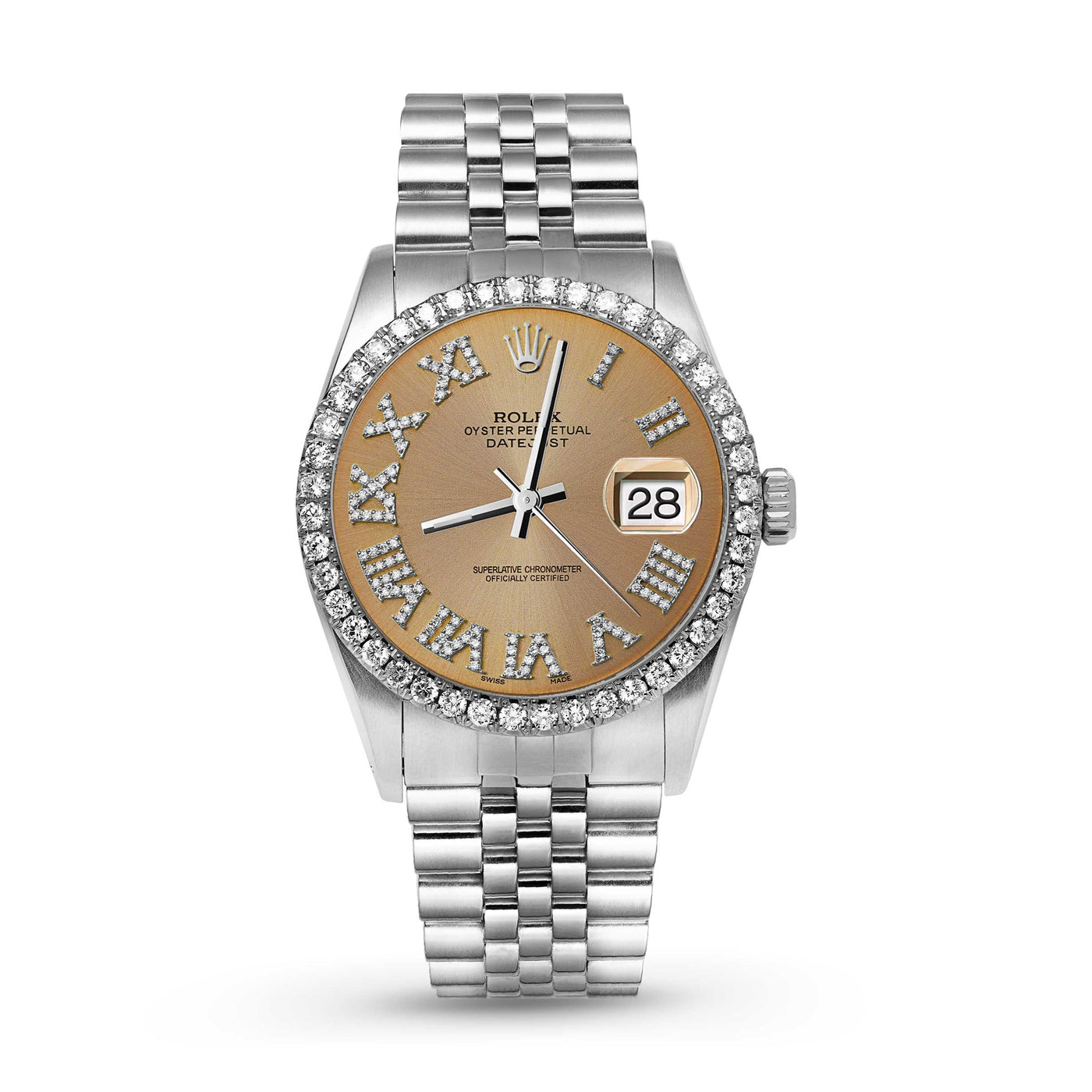 Rolex Datejust Diamond Bezel Watch 36mm Champagne Roman Dial | 1.25ct