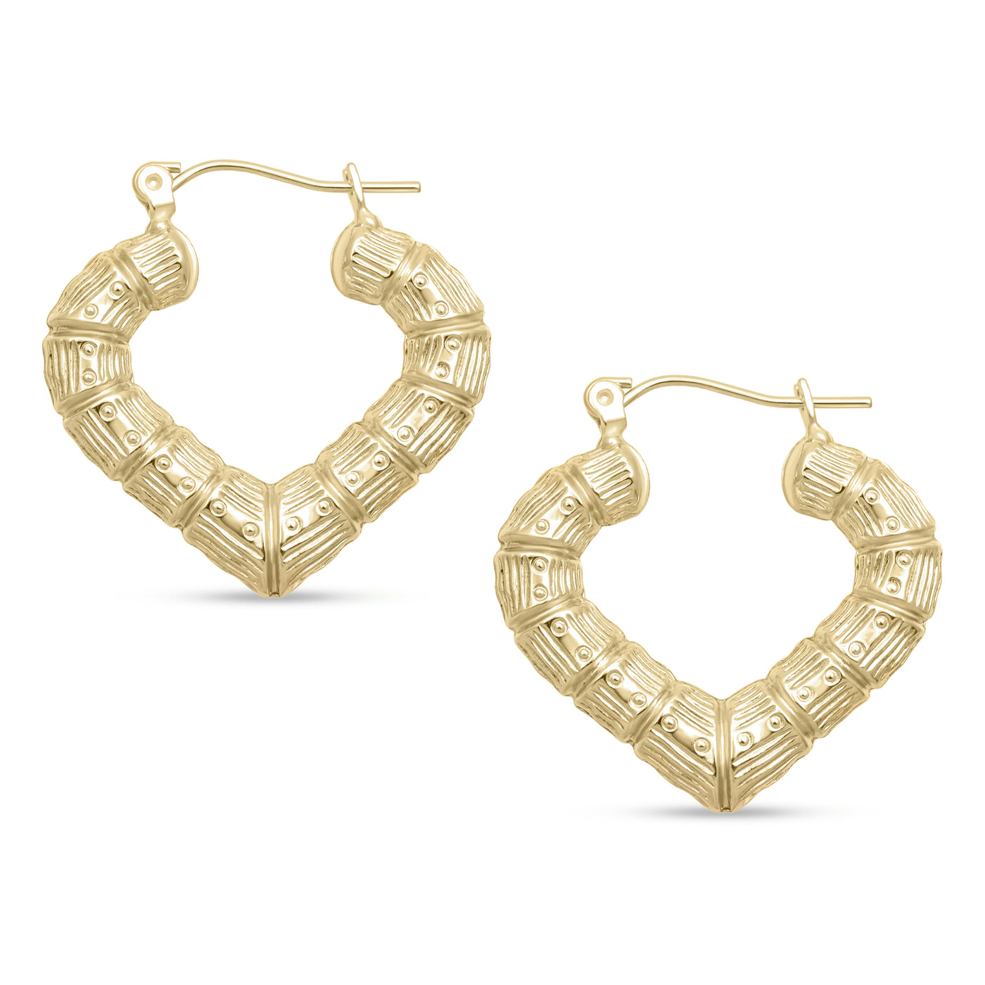 Heart Bamboo Hoop Earrings 10K Yellow Gold