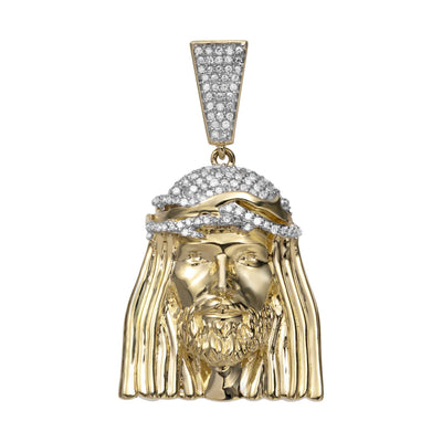 1 1/2" Face Of Jesus Diamond Pendant 0.44ct 14K Yellow Gold