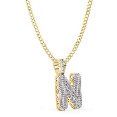 Women's Diamond "N" Initial Letter Necklace 0.52ct Solid 10K Yellow Gold