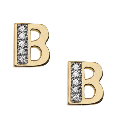 Diamond Initial Name Plate Stud Earrings 14K Gold - Style 179