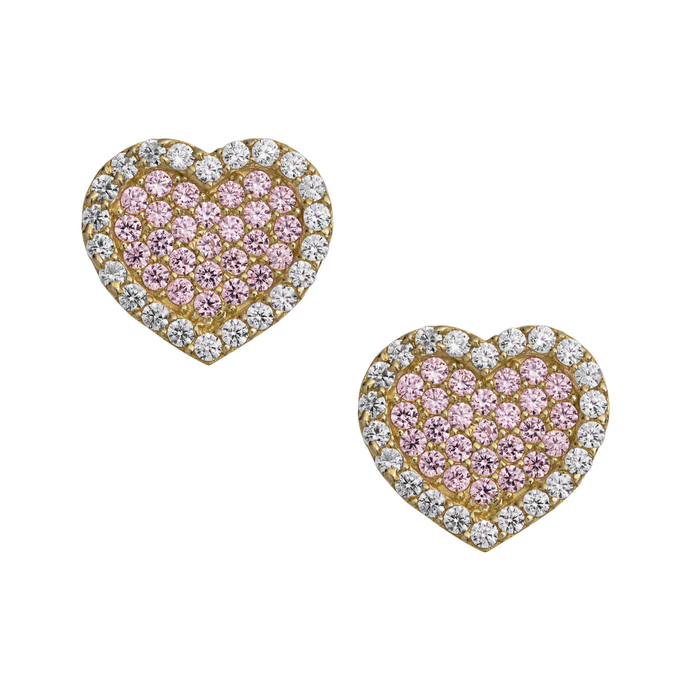 Women's CZ Pink Heart Stud Earrings 10K Yellow Gold