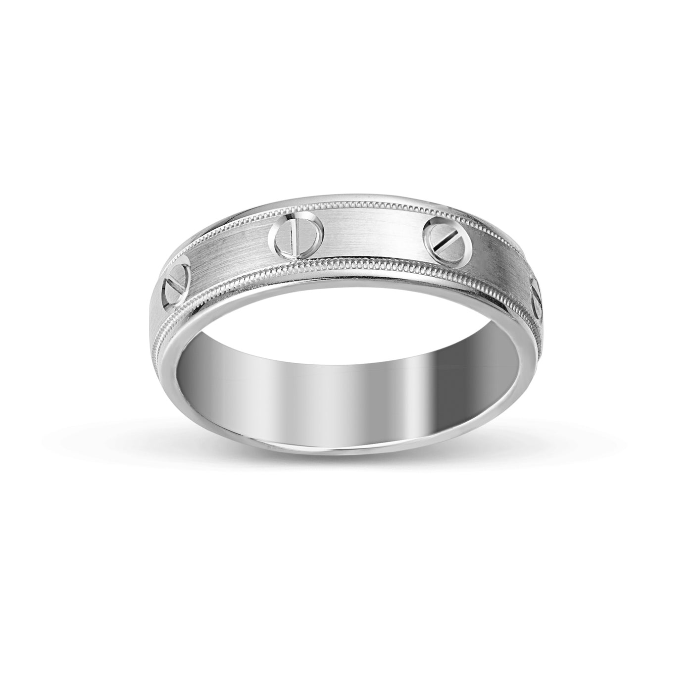 Milgrain Screw Design Comfort Fit Wedding Band Platinum - Solid