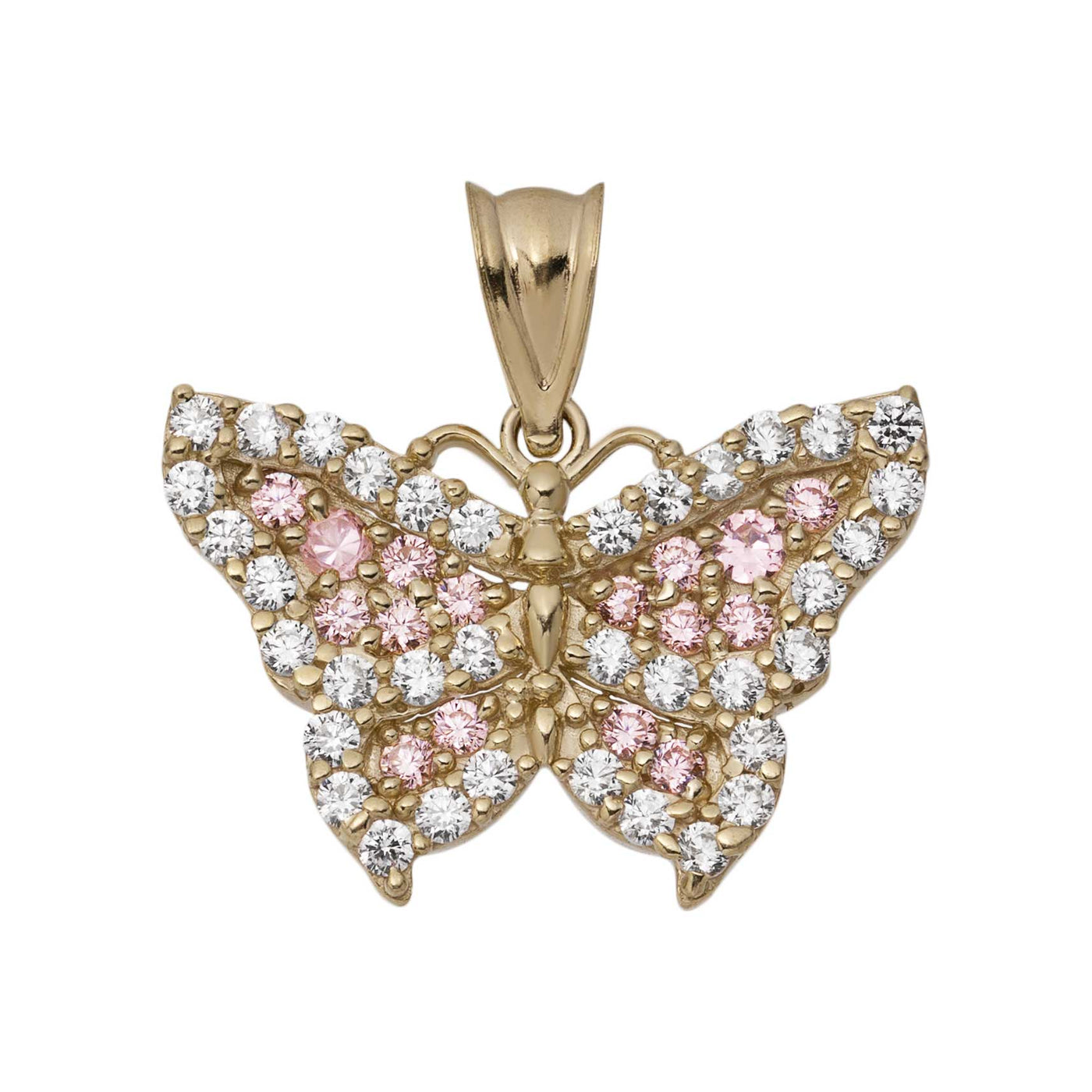 3/4" Pink CZ Butterfly Pendant 10K Yellow Gold