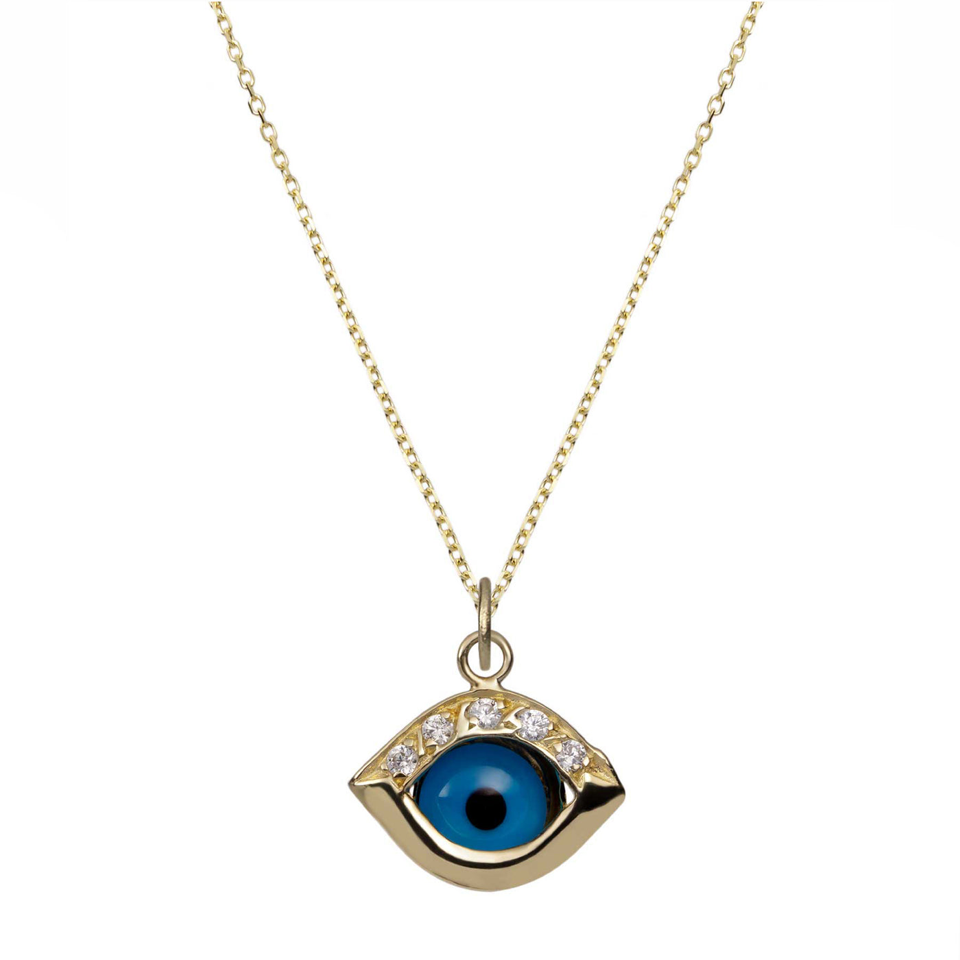 3/4" CZ Evil Eye Pendant Necklace 14K Yellow Gold