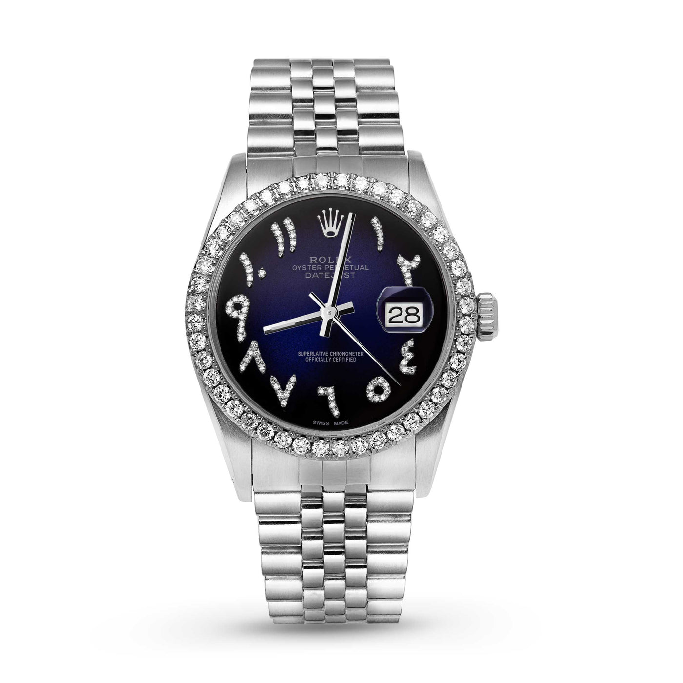 Rolex Datejust Diamond Bezel Watch 36mm Dark Blue Arabic Dial | 1.25ct