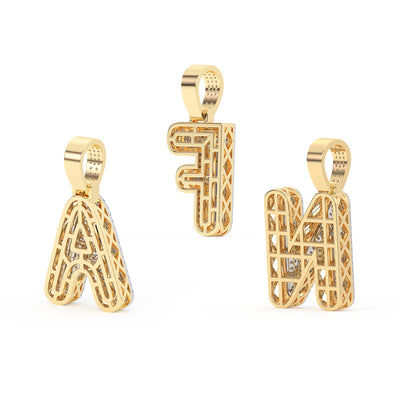 Round-Cut Diamond Initial Letter Pendant Solid 10K Yellow Gold