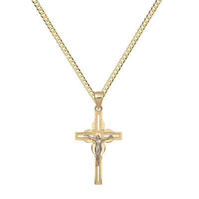 1 1/2" Cut-Out Crucifix Cross Jesus Necklace 10K Yellow White Gold