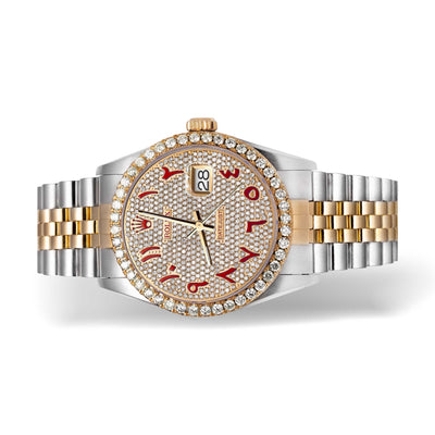 Rolex Datejust Diamond Bezel Watch 36mm Red Arabic Numeral Dial | 3.65ct