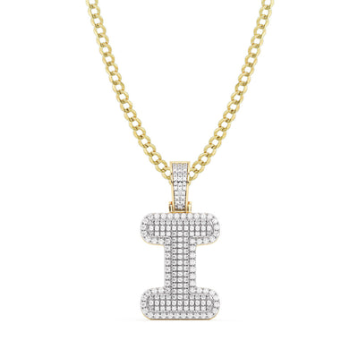 Diamond "I" Initial Letter Necklace 0.37ct Solid 10K Yellow Gold