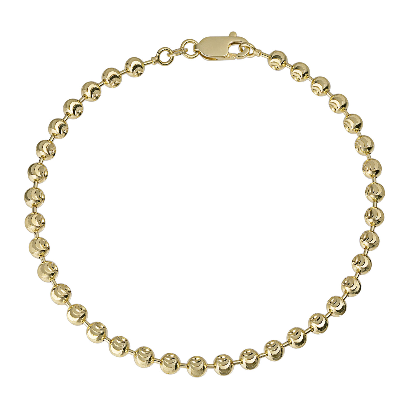 Men's Moon Cut Bead Ball Bracelet 10K Yellow Gold - Solid