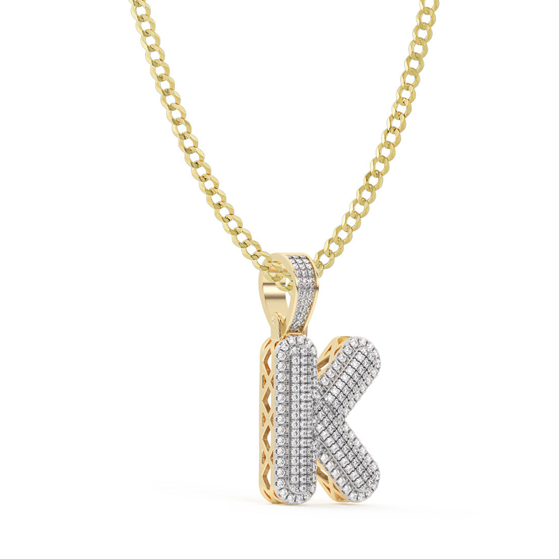 Diamond "K" Initial Letter Necklace 0.40ct Solid 10K Yellow Gold