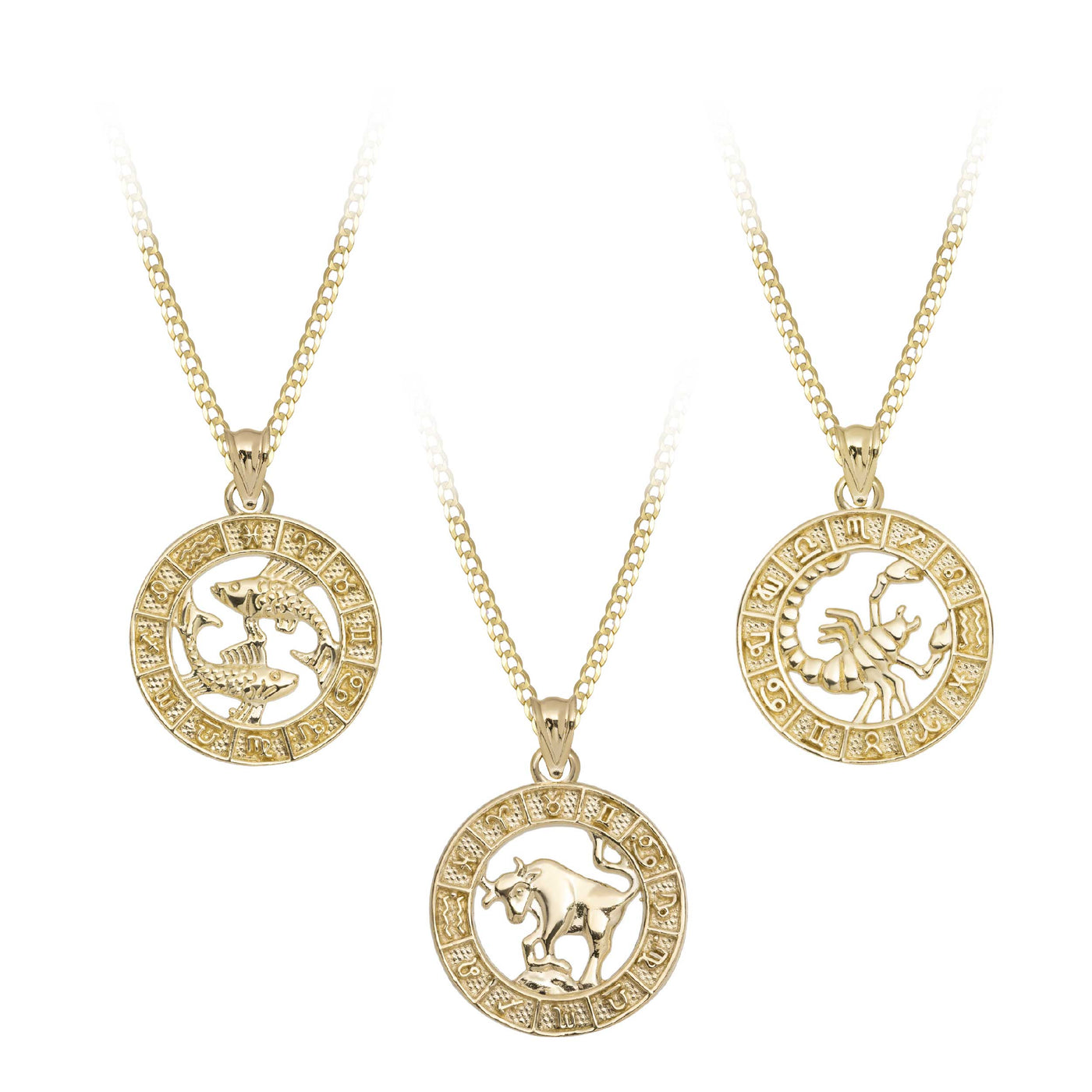 1" Zodiac Pendant Necklace 10K Yellow Gold
