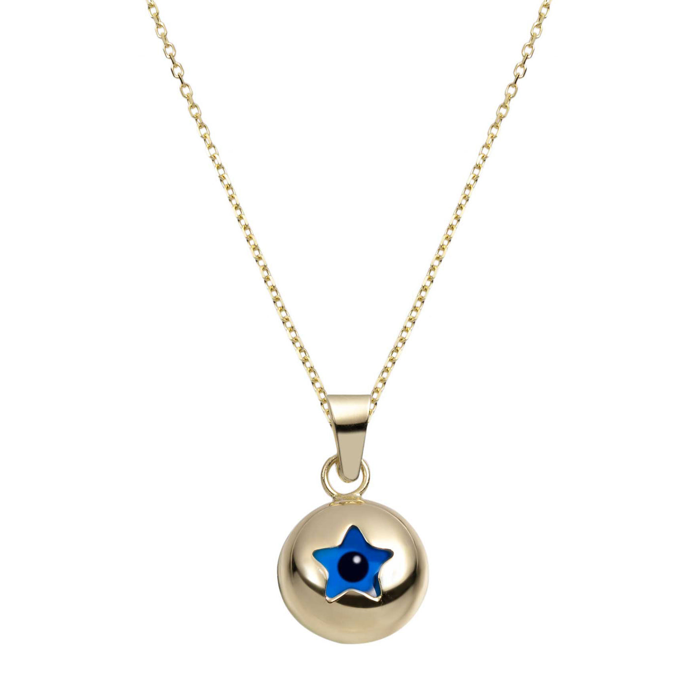 1/2" Star Evil Eye Pendant Necklace 14K Yellow Gold