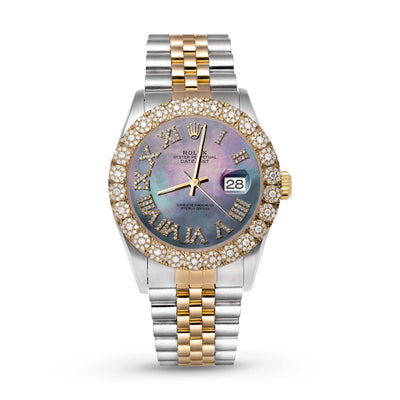 Rolex Datejust Diamond Bezel Watch 36mm Blue Mother of Pearl Roman Dial | 2.25ct