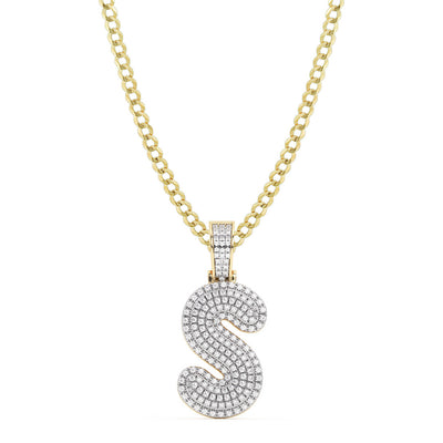 Diamond "S" Initial Letter Necklace 0.40ct Solid 10K Yellow Gold
