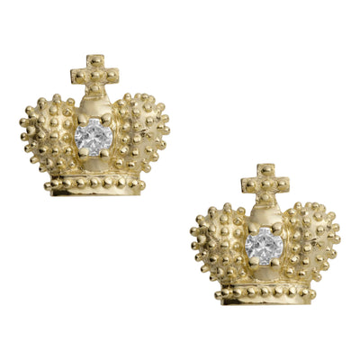 1/2" Women's CZ Crown Stud Earrings 10K Yellow Gold