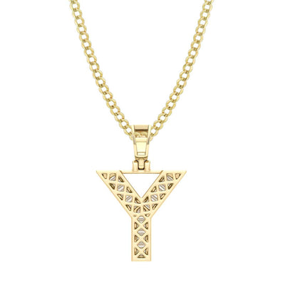 Baguette & Round Cut Diamond "Y" Initial Pendant Necklace 0.38ct 14K Gold