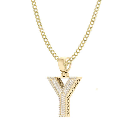 Women's Baguette & Round Cut Diamond "Y" Initial Pendant Necklace 0.38ct 14K Gold