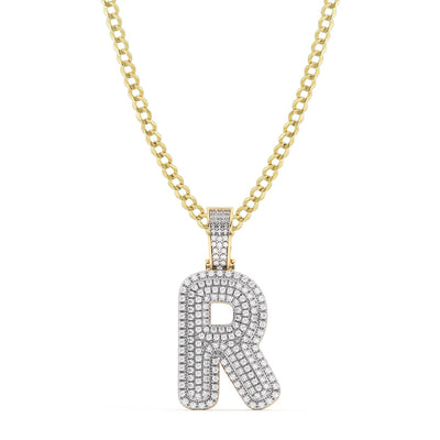 Women's Diamond "R" Initial Letter Necklace 0.42ct Solid 10K Yellow Gold