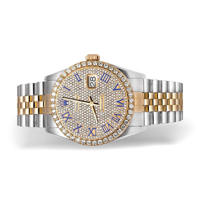 Rolex Datejust Diamond Bezel Watch 36mm Blue Roman Dial | 3.65ct