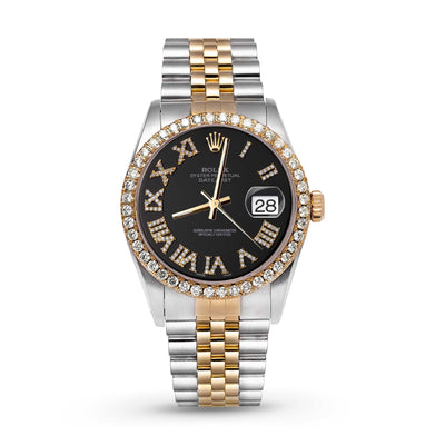 Rolex Datejust Diamond Bezel Watch 36mm Black Roman Dial | 2.15ct
