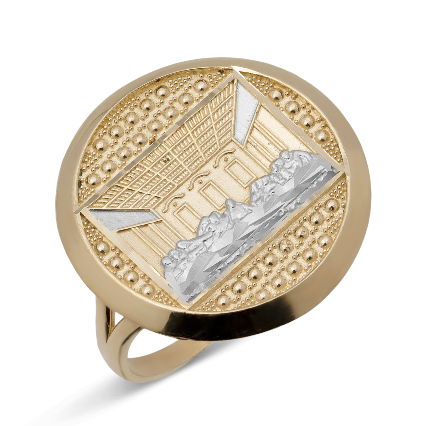 Diamond-Cut Round Last Supper Ring Solid 10K Yellow Gold